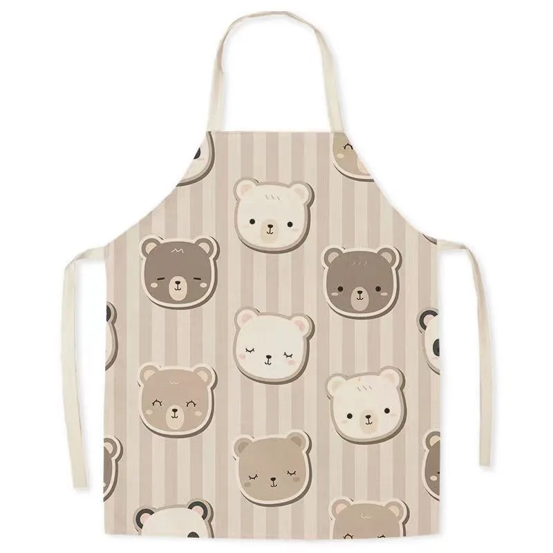 Korean version of cute cartoon bear pattern linen sleeveless apron kitchen cooking baking bib adult home cleaning apron