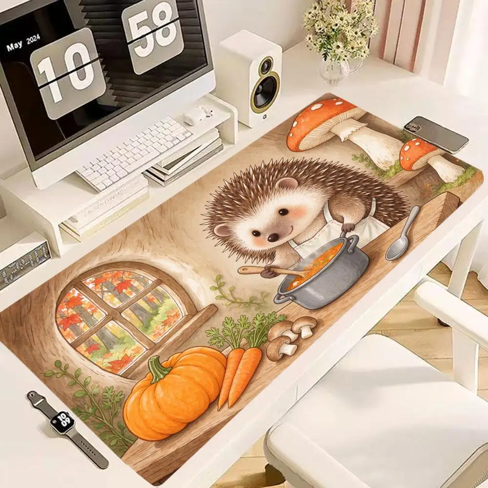 Mushroom Hedgehog Chef Desk Mat Large Size Precision Tracking Thick Rubber For Cute Home Kitchen