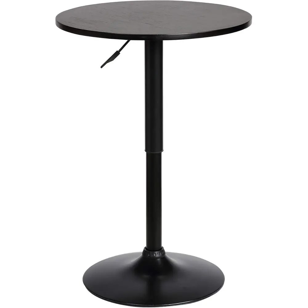 

Вращающийся стол для паба с регулируемой высотой, отделкой из черного дерева и черным основанием.