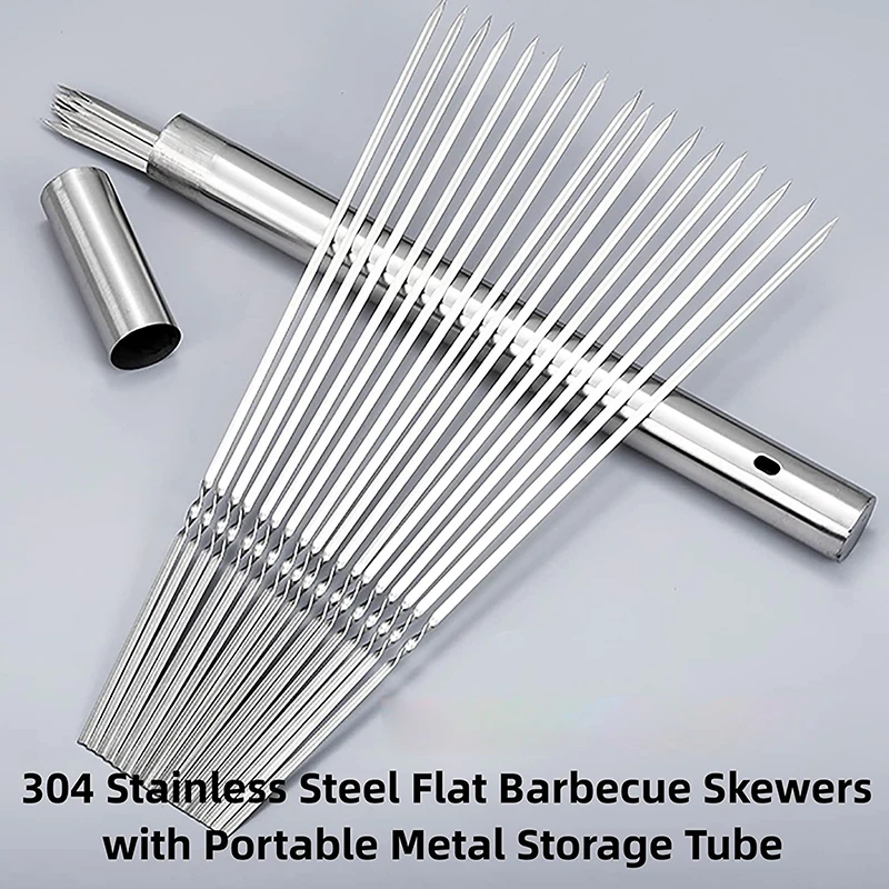 10/20Pcs Stainless Steel Barbecue Skewer Reusable Flat BBQ Needle Stick Barbecue Tools for Outdoor Camping Party Accessories