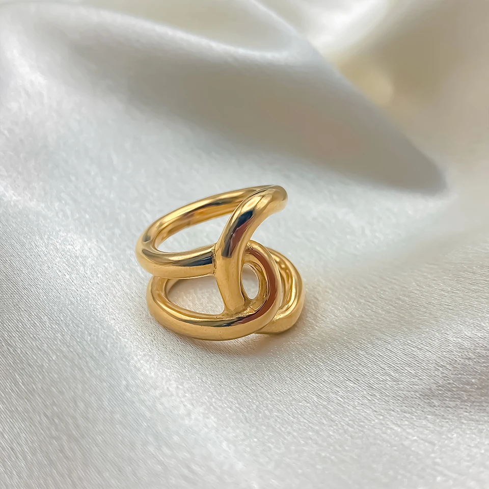 St-Delan Neuer Kreativer Knotenring Einfacher Metallring für Damen Edelstahl Vergoldeter Offener Ring Modeschmuck Accessoires – Detail 5