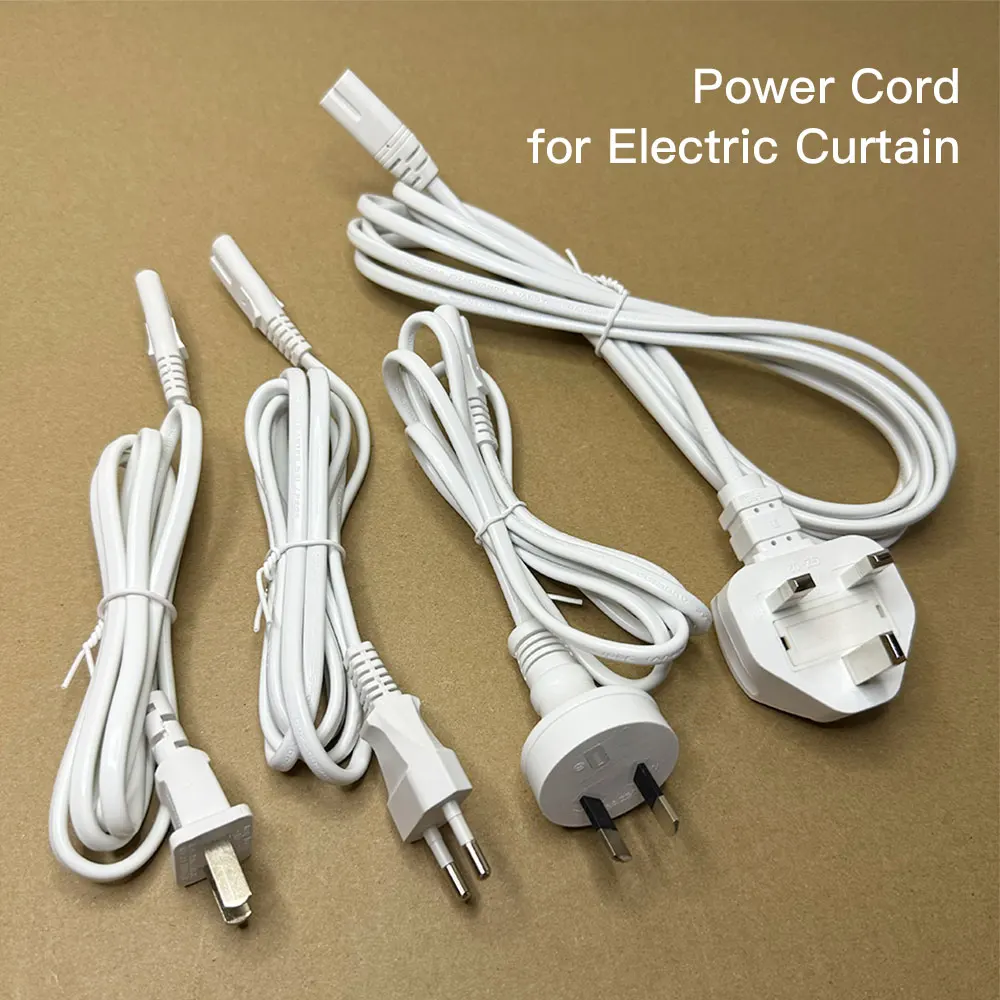 Power Cords for Electric Curtain Motor 2 Cores 18 AWG 0.75mm² 2 Pin Power Cable with US/UK/EU/AU Plug