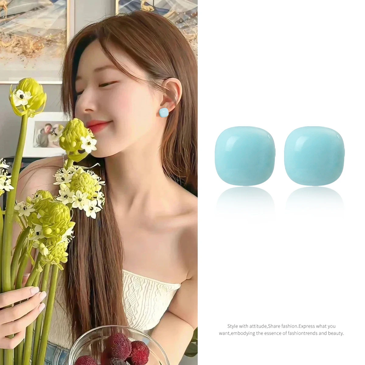 2026 Neue Makronen-Farbene Quadratische Mini-Ohrstecker Vielseitige Sommer-Accessoires für Damen im Urlaubsstil Schmuckdesign für Mädchen – Detail 13