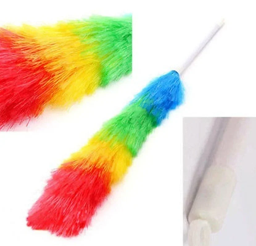 1/3 Stuks Huishoudelijke Regenboog Stofdoek Praktische Plastic Veer Duster Telescopisch Handvat Vegen Borstel Reinigingsproduct Tool