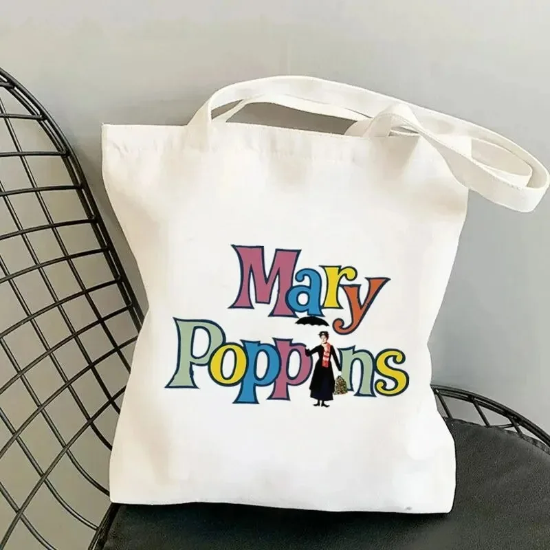 Women Shoulder Bags Mary Poppins Print Harajuku Canvas No Zipper Tote Handbag Large Capacity Shopping Bag Reusable Girl Handbags