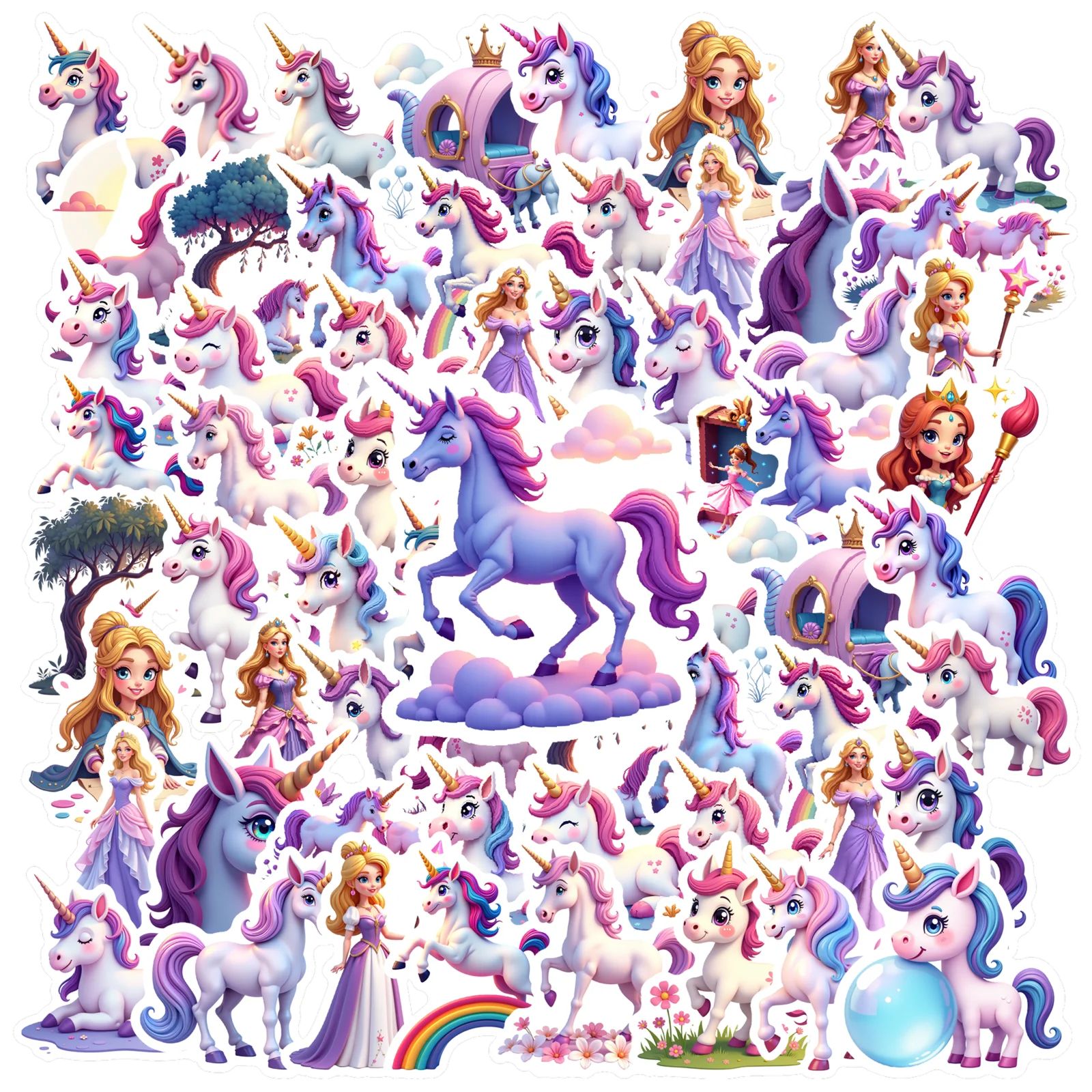 35pcs-70pcs Cute Princess Stickers Fantasy Fantasy Stationery Stickers Teacher Reward Stickers For Guitar Laptop Helmet Guitar