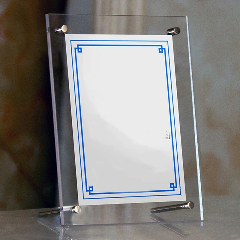 Photo Frames Display Stand 5/6/8/12inch Acrylic Frame Advertising Certificate Camp Poster Frames Tabletop Desk Holder Decor