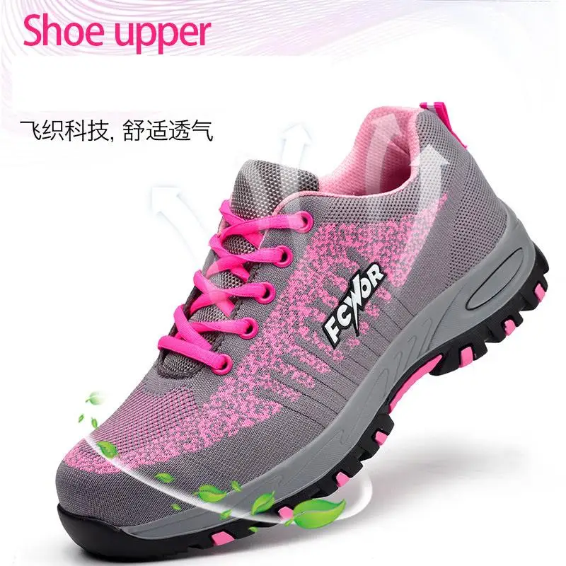 Safety Shoes for Women Steel Toe Sneakers Puncture Lightweight Boots Female Pink Small Size