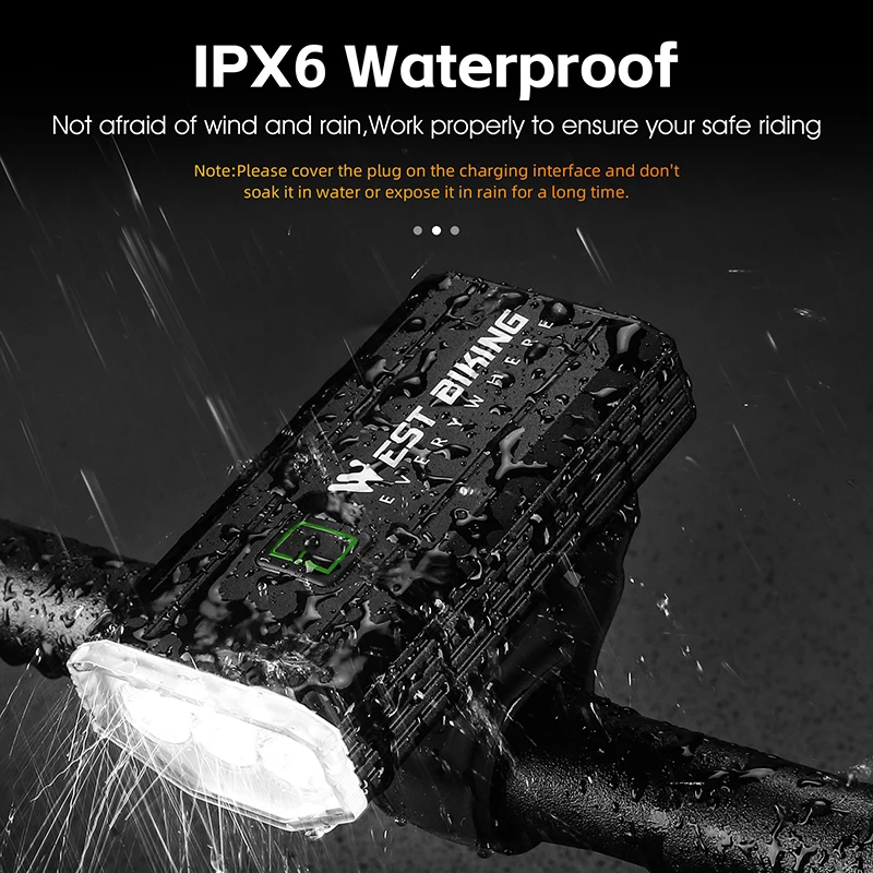 WEST BIKING 1500 Lumen Bicycle Headlight Type-C Charging MTB Road Bike Hoisting Front Lights IPX6 Waterproof Cycling Flashlights