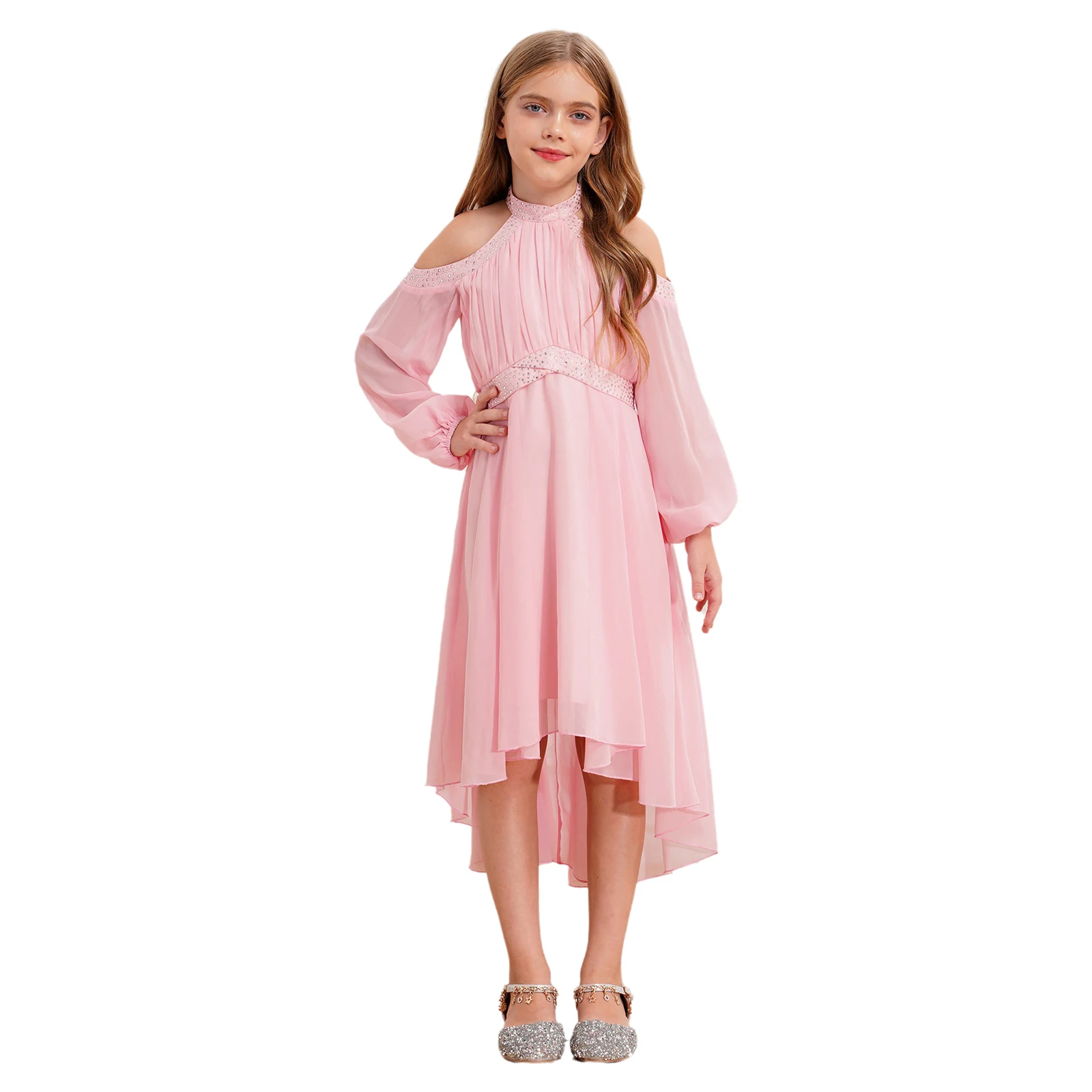 Kids Evening Vestidos Flower Girls Dress Halter Pageant Robes Off-shoulder Princess Dress for Bridesmaid Wedding Party Gown