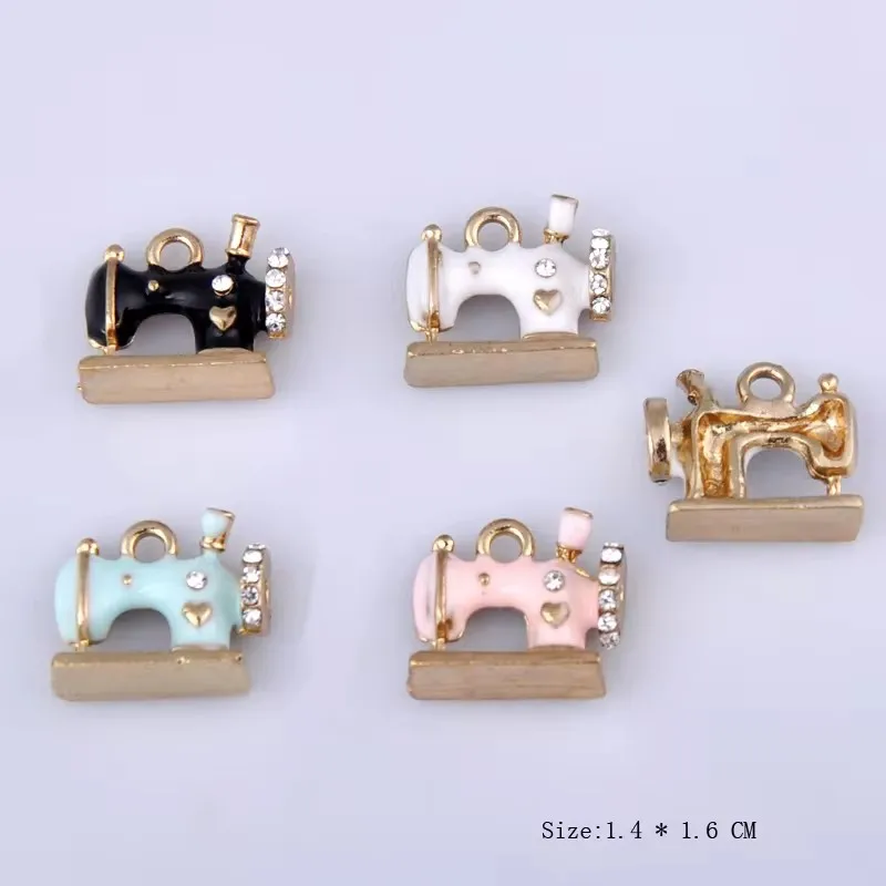 10pcs 14*16mm Fashion Enamel Sewing Machine Charms Trinket Boutique, Metal Pendants Alloy Dangle For Earrings Jewelry Making Diy