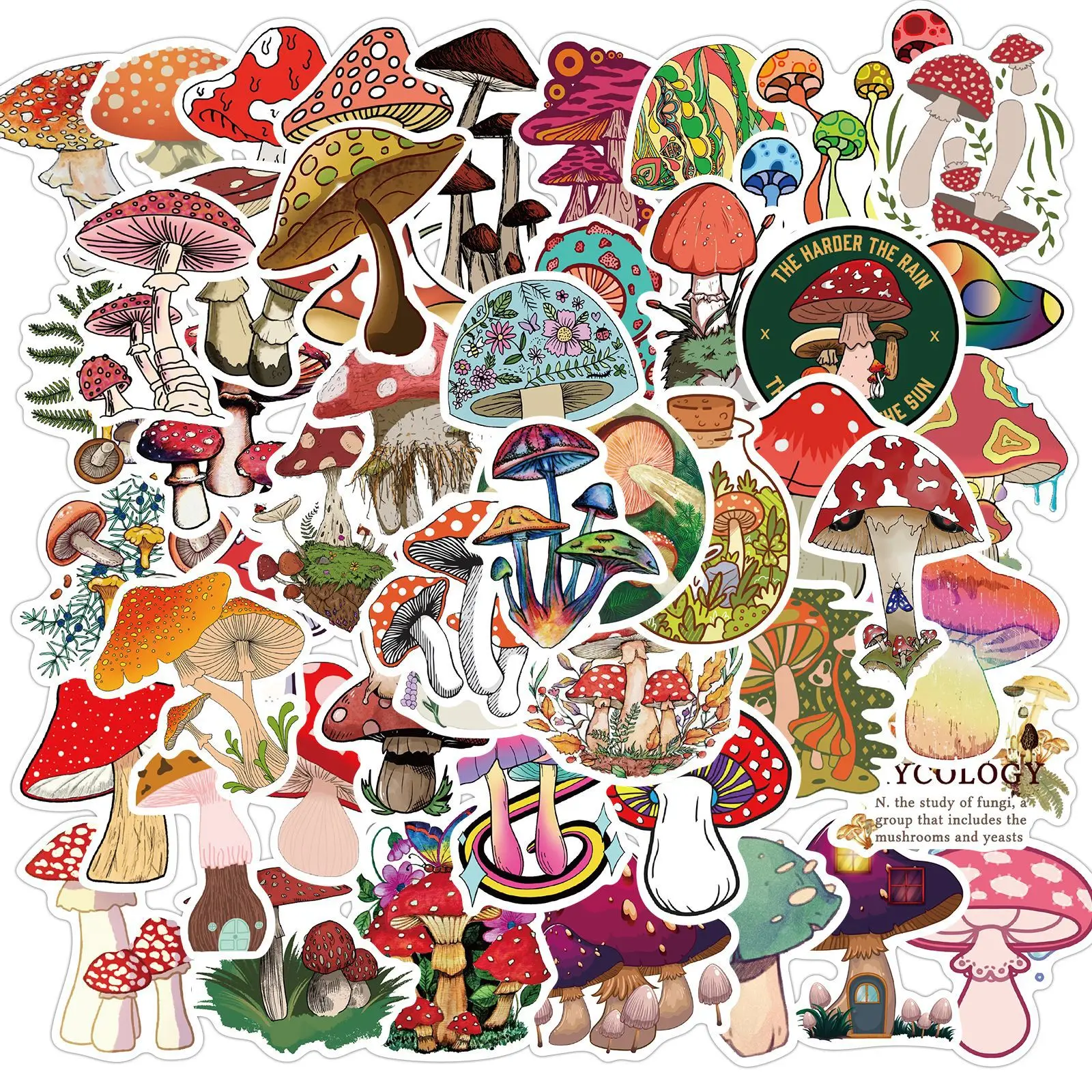 50Pcs Cartoon Mushroom Stickers Cute Graffiti Stickers DIY Water Cup Motorcycle Waterproof Phone Case Stickers