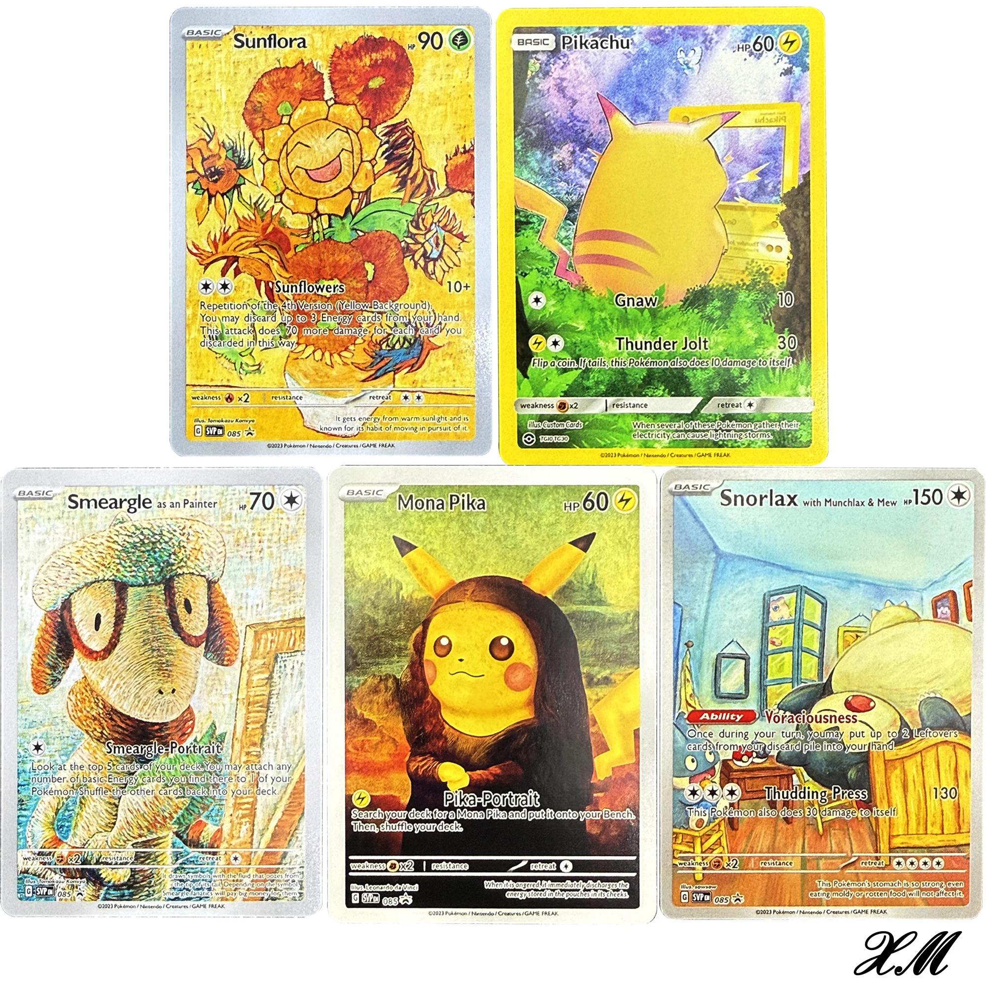 

5 Models DIY PTCG Collection Cards Anime Self Made Sunflora Smeargle Pikachu Mona Pika Oil Painting Collection Cards Toy Gifts