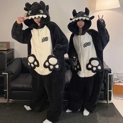 Winter Couples Women’s Pajamas Kigurumis Dinosaur  Jumpsuits Men Sleepwear Ladies Thicken Hooded Cartoon Pyjamas Fleece Loose