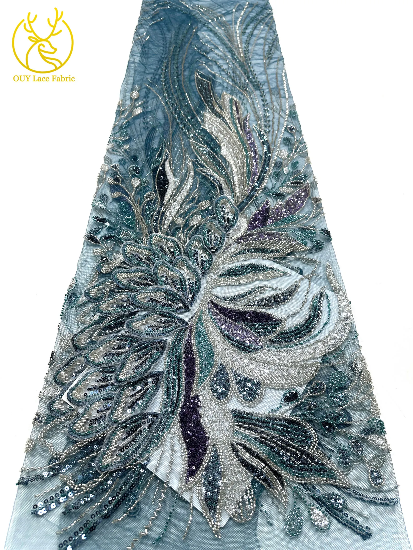 3D Afrikanischer DIY handgefertigter bestickter Perlen-Spitzenstoff, hochwertige nigerianische Pailletten-Französisch-Spitze aus Tüll für Damen-Hochzeitskleider – Detail 32