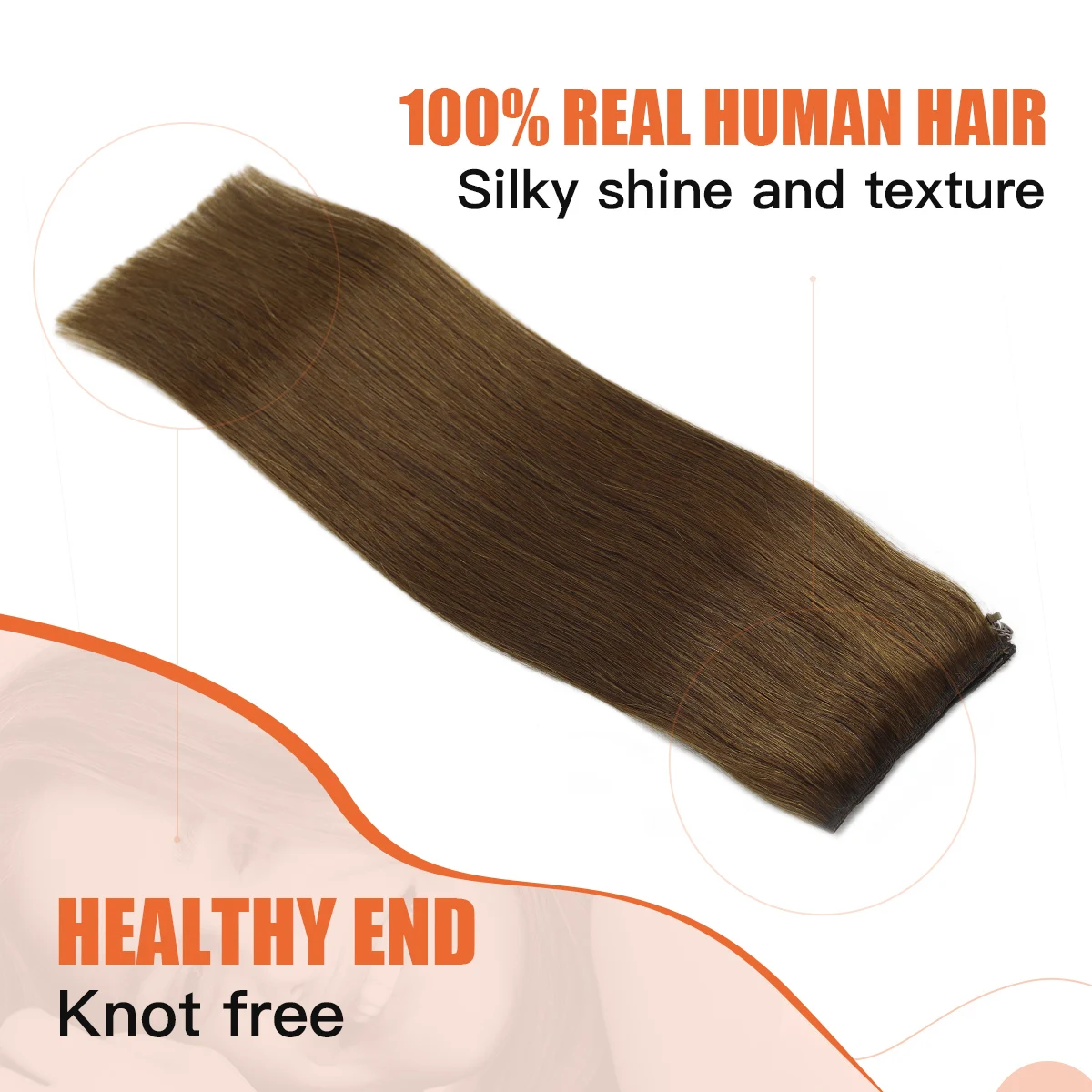 XDhair Wire Hair Extensions Dark Golden Brown  Real Human Hair  Fish Line Hair Extensions  for Woman