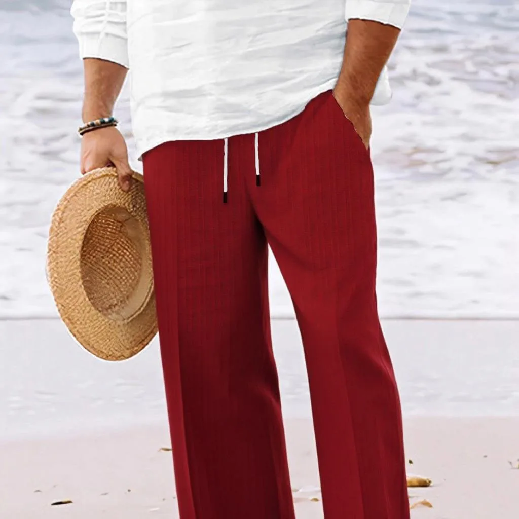 

2025 Men's Long Pants Autumn Pants Quick Drying Beach Pants Drawstring Elastic Waist Stripe Jacquard Straight Tube Fashionable
