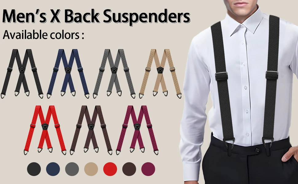 Hidden Suspenders for Men 1.6" Wide Elastic Adjustable Work Suspenders Heavy Duty with 4 Snap Loop X-back Braces for Trousers