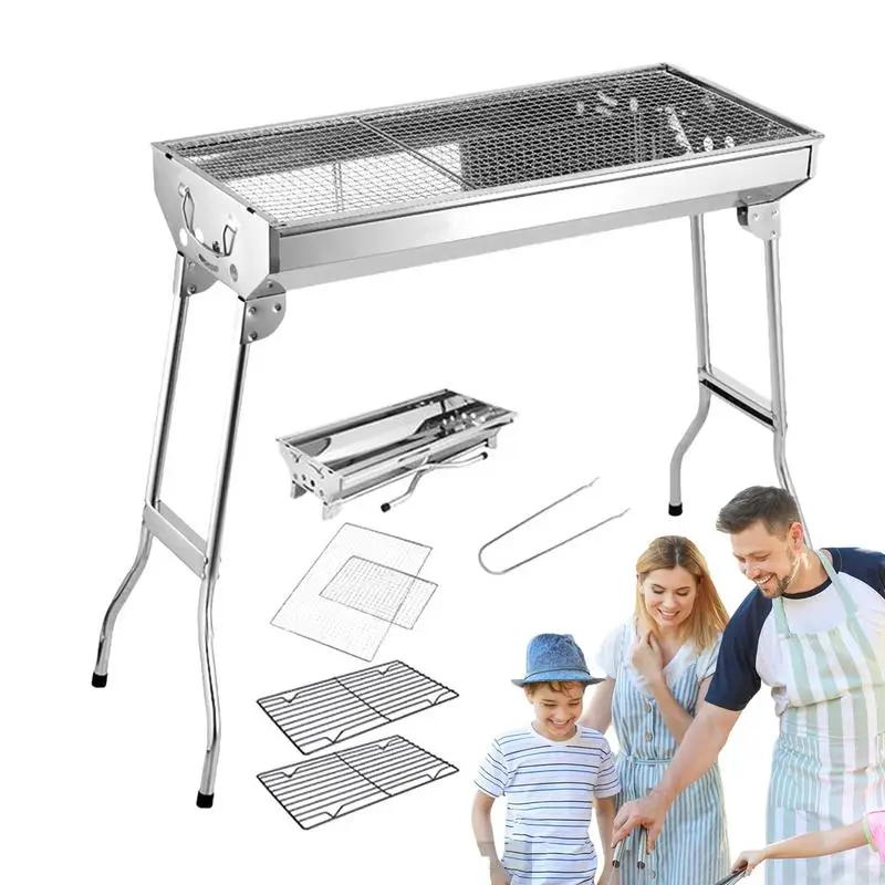 

Portable Folding Barbecue Grill Heating Stoves Multifunction Camping BBQ Grill Rack Net Firewood Stove Stainless Steel BBQ Grill