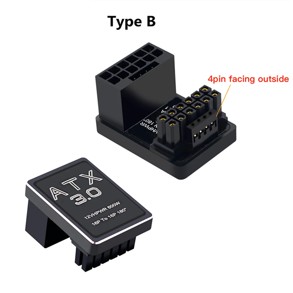 Conector de ángulo de 180 grados macho a hembra, fuente de alimentación ATX3.0, conector de ángulo de dirección de 180 de 2VHPWR para tarjeta gráfica PCIe5.0