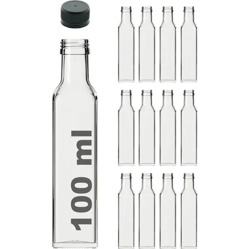 Afracam Maraska Transparent 100 ml. Empty Glass Bottle Leak-Proof Cover 12 Pcs