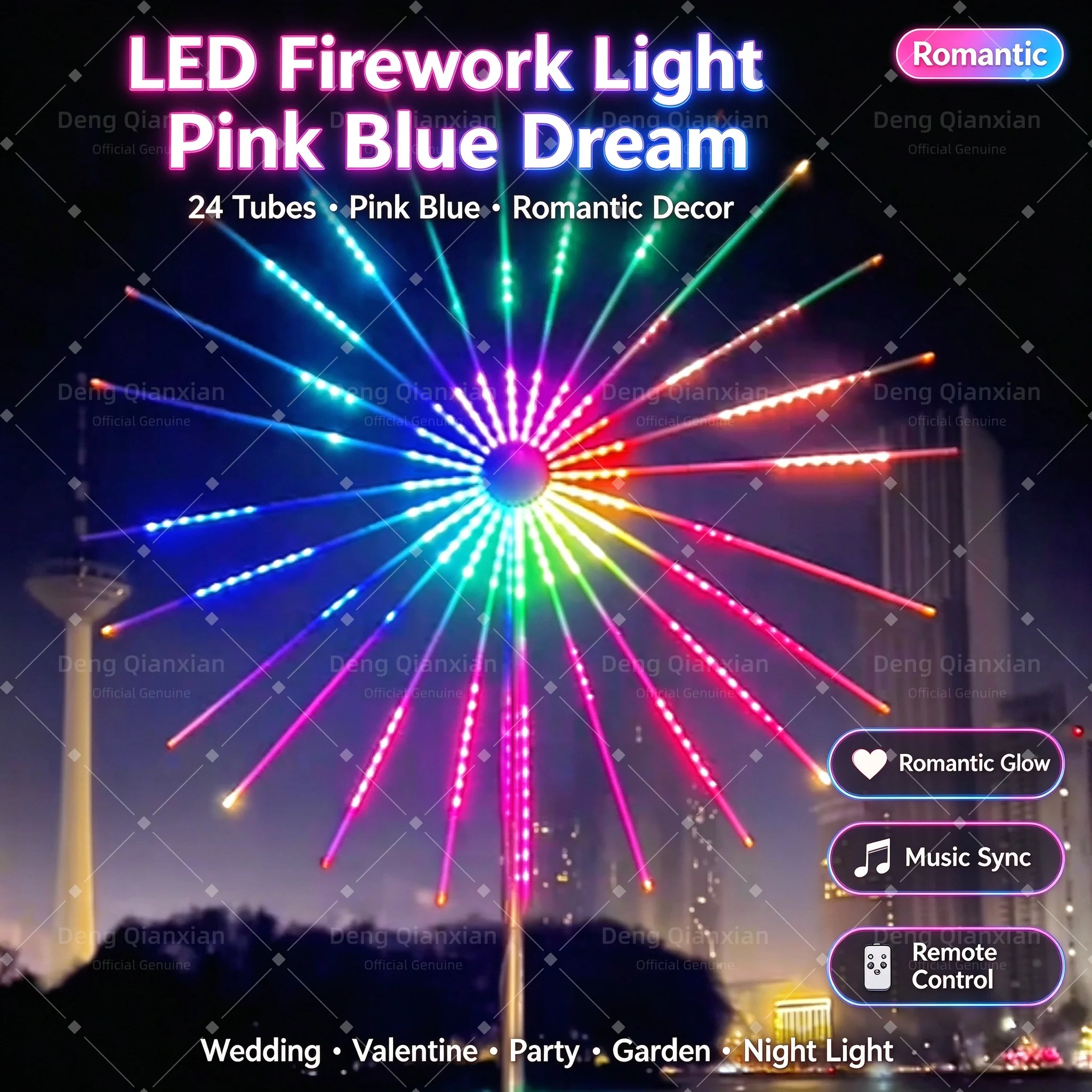 Sound Activated Firework Light Waterproof, RGB Color Changing, Built-in Speakers, USB Powered, New Year Holiday Decor