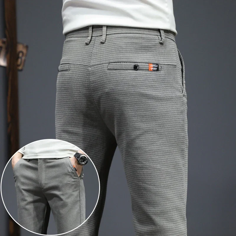 Spring Autumn  New Men's Casual Pants Korean Fashion Stretch Straight Slim Fit Trousers High Quality Sweatpants Solid Color Male