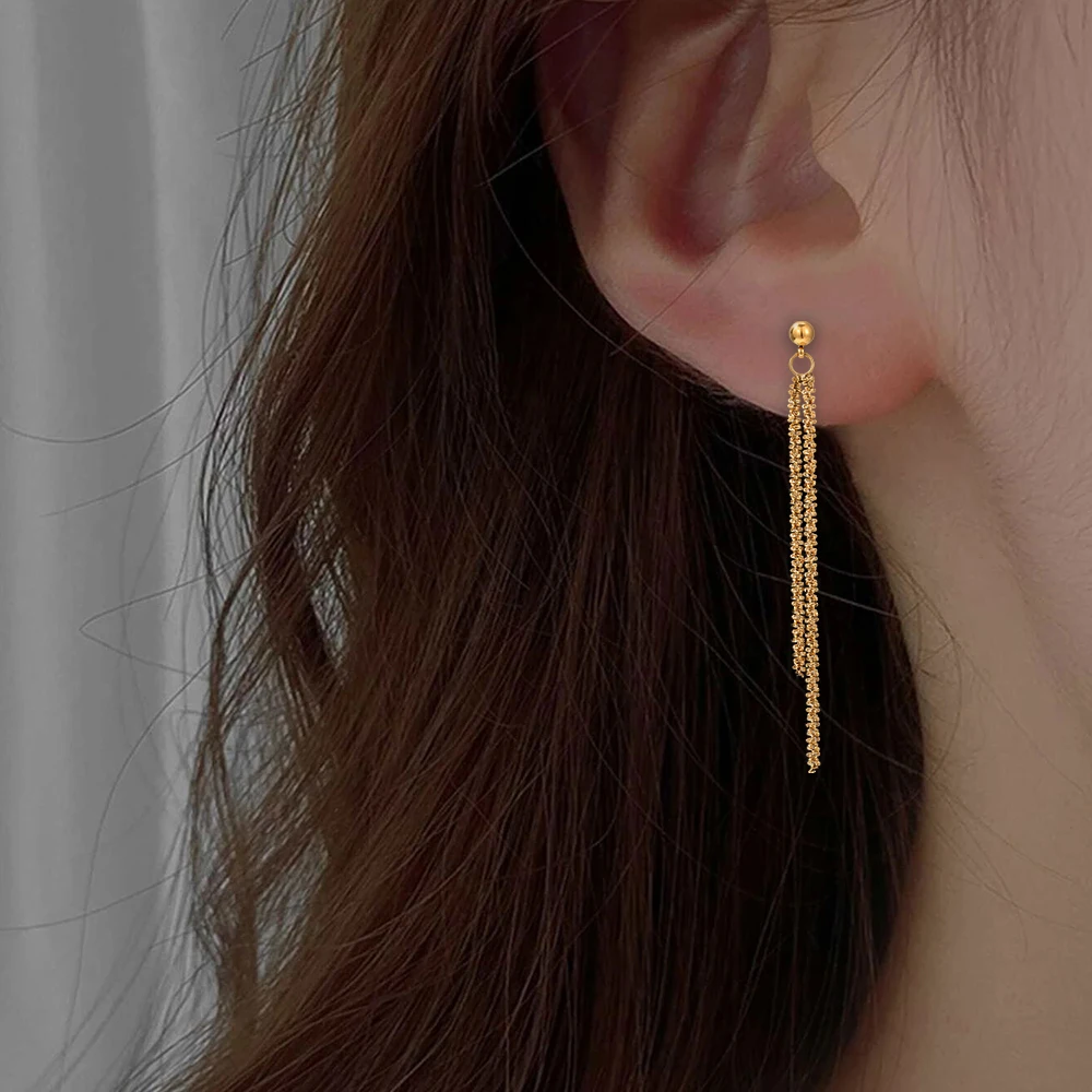 SUNIBI Stainless Steel Drop Earrings Women Silver Color Ear Line Long Tassel Earrings Temperament Jewelry Wholesale Dropshipping