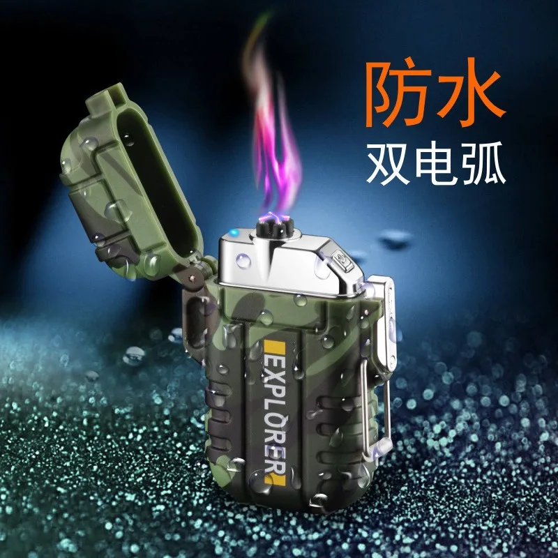 

2026 Creative Dual Arc Cigarette Lighter Waterproof Portable Outdoor Camping USB Arc Fire Gun Rechargeable Electronics