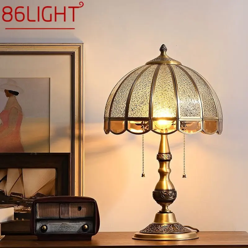 

86LIGHT Modern Brass Table Lamp LED Retro Creative European Glass Desk Light for Home Living Room Bedroom Bedside Decor