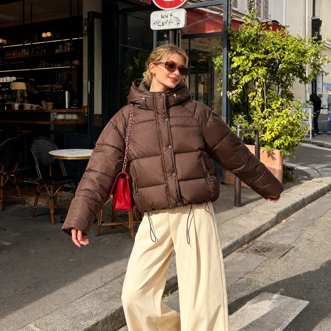 Parka con capucha para mujer, Parkas de manga larga, abrigos holgados con bolsillos informales, prendas de vestir exteriores, básicos de invierno 2025, cálidos y sólidos empalmados