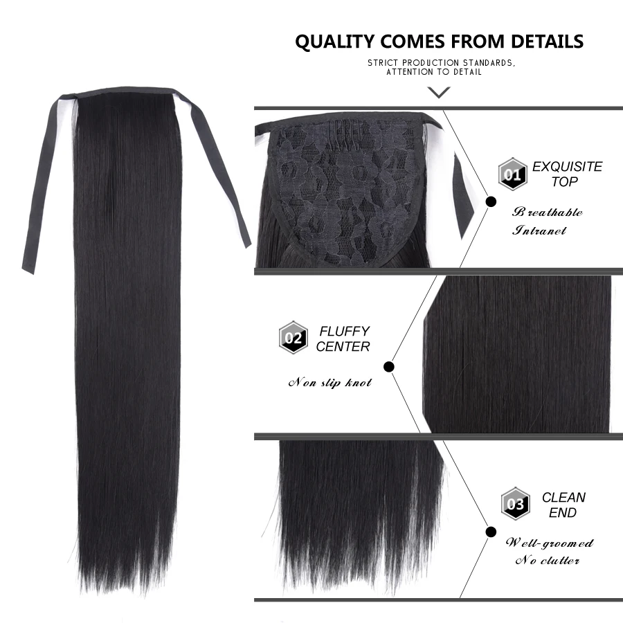 Wigundle Synthetic Hair 22''' Long Straight Heat-Resistant Straight Hair With Ponytail Fake Hair Chip-in Natural Hairpiece Headw