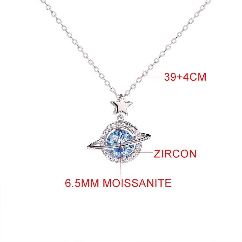 TFGLBU 1CT Blue Moissanite 925 Sterling Silver Pendant for Women Trendy Planetary Orbit Cute Necklace Original Jewelry Gifts