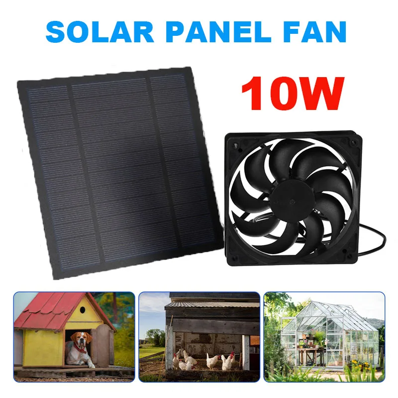 Ventilador de Panel Solar de 10W y 12V, miniventilador de aire Solar de 6 pulgadas para perro, gallinero, invernadero, RV, coche, cargador