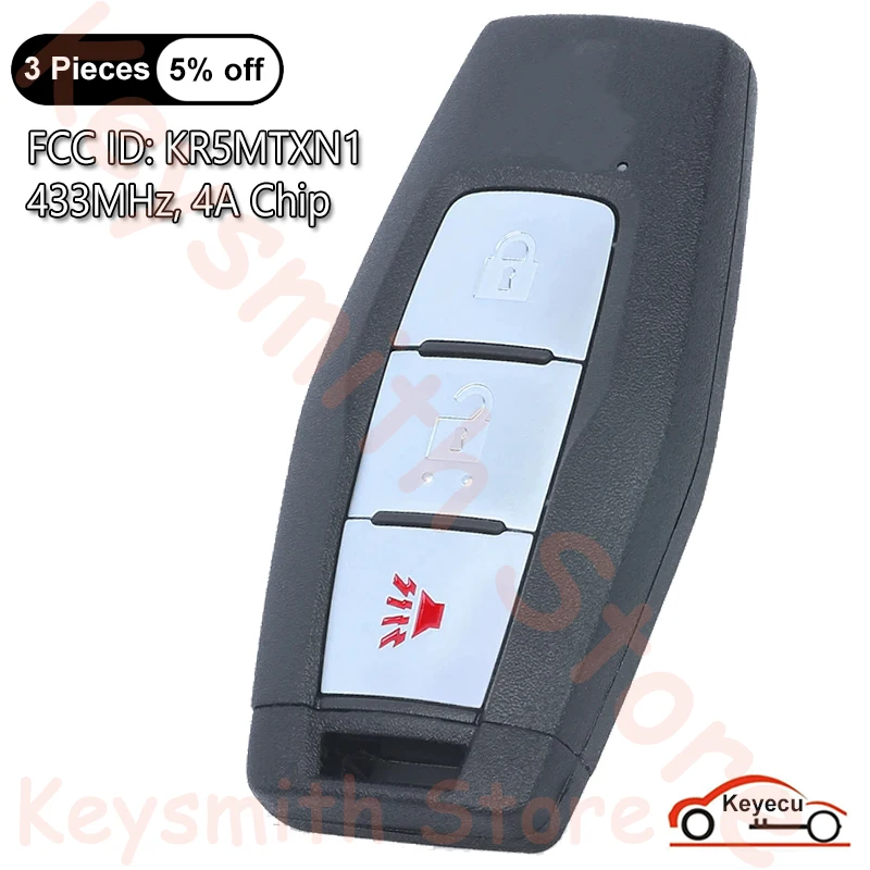 

KEYECU 3 Buttons 433MHz 4A Chip for Mitsubishi Outlander 2021 2022 2023 2024 Auto Smart Remote Control Key Fob FCC ID: KR5MTXN1