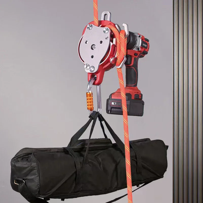 Hand Drill Driven Ascending Descender 200KG Fall Arrester Electric Motor Hoist Pulley For Rock Climbing And Aerial Work