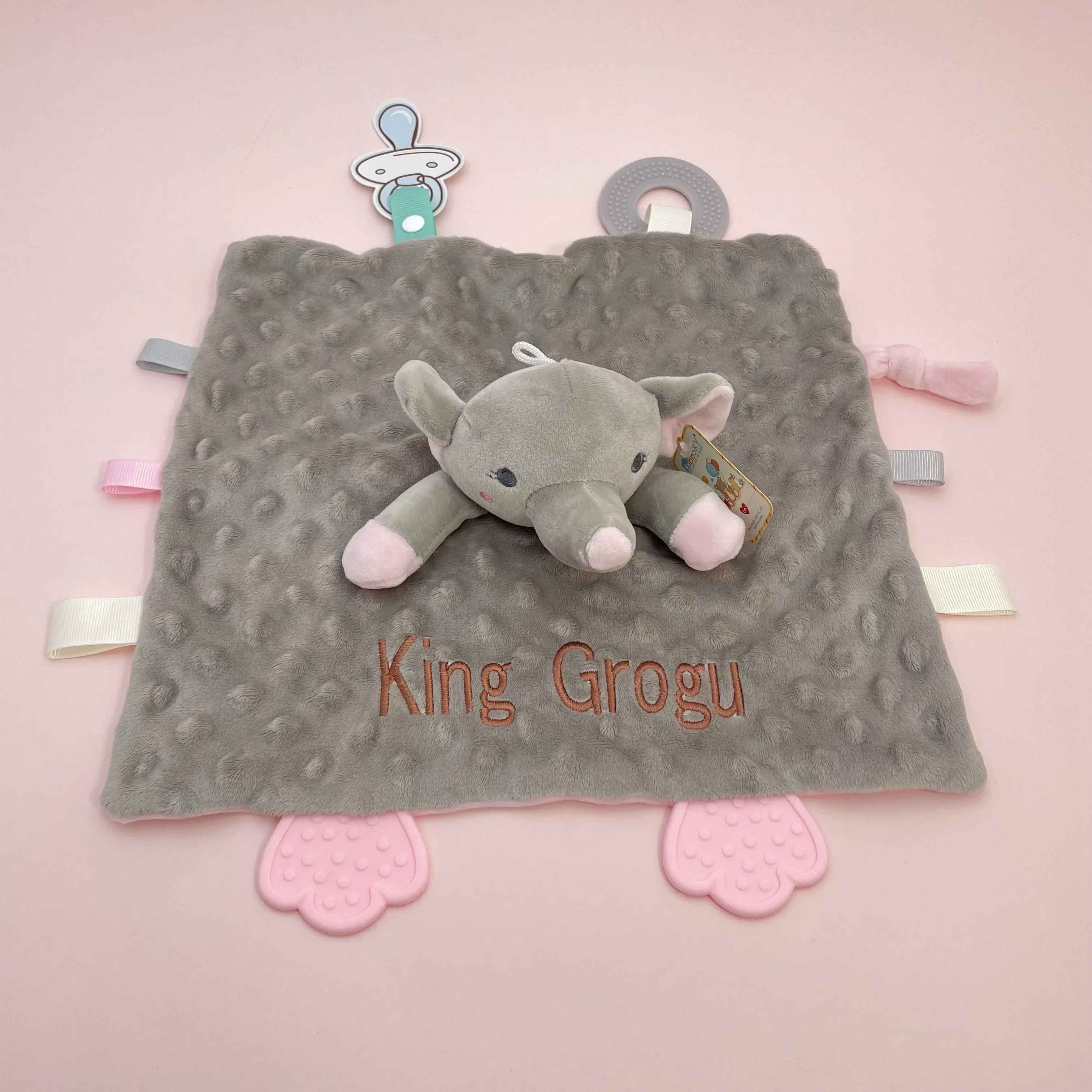 Personalized Baby Security Blanket Teether Plush Stuffed Toy Custom Blanket Comforter Bunny Elephant Soothe Appease Baby Gift