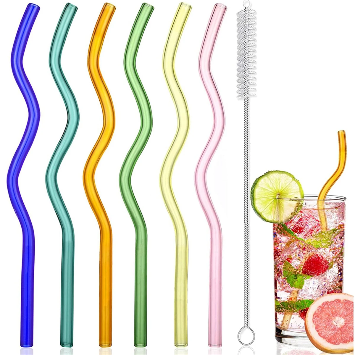 Wavy High Borosilicate Glass Straws Creative Colored Reusable Drinking Straws for Beverages Coffee Milk Tea Kids Drinkware