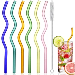 Wavy High Borosilicate Glass Straws Creative Colored Reusable Drinking Straws for Beverages Coffee Milk Tea Kids Drinkware