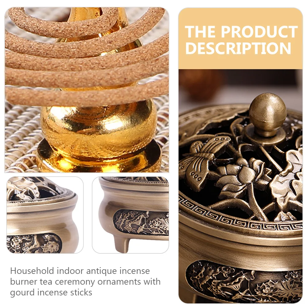 

1Set Incense Burner Alloy Censer Holder Home Desktop Decoration Aroma Purifier Zen Aroma Stove Incense Holder Ornament