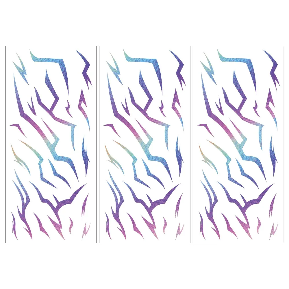 3Pcs animation laser lightning pattern, witch tattoo sticker purple makeup demon boy group laser lightning sticker