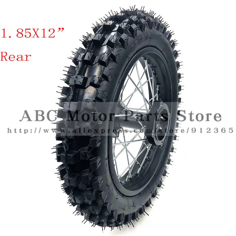 80/100-12 Guangli Tyres 1.85 x 12inch Rear Rims Wheel Steel Hub Black Wheels  32 spoke 15mm axle hole dirt pit bike Kayo Apollo