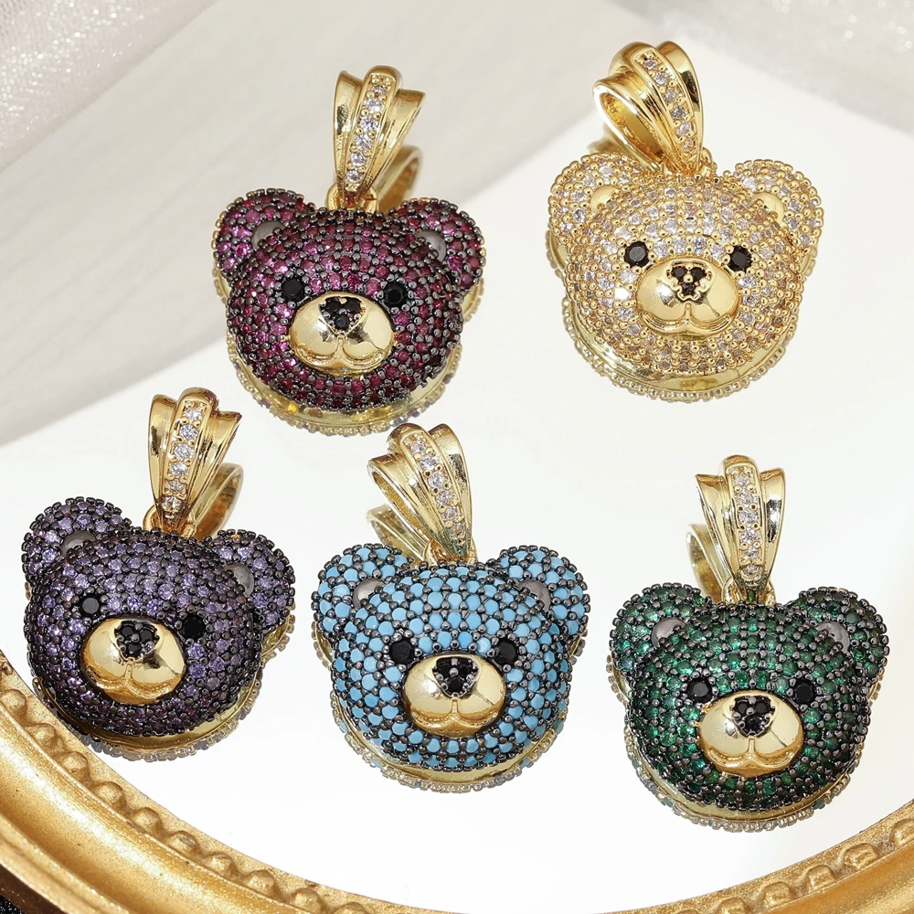 Juya DIY 18K Real Gold Plated Micro Pave Zircon Animals Cute Bear Toy Charms For Handmade Women Kids Fashion Gift Jewelry Making
