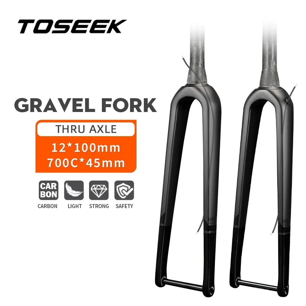 

TOSEEK Gravel Fork Carbon Fiber Bicycle Road Front Fork 700C X 45C Gravel Bike Fork Thru Axle 12*100mm Internal Cables