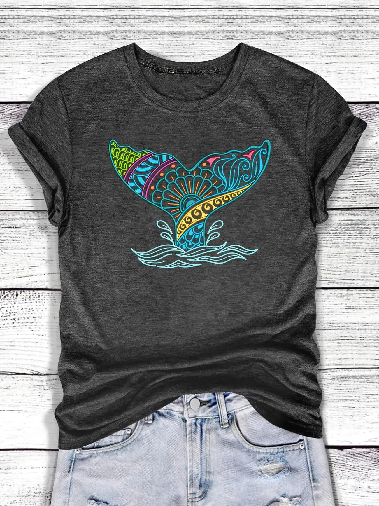 

Plus Size Women's Short Sleeve T-Shirt Colorful Mermaid Tail Design soft and comfortable fabric summer outfits women's clothing