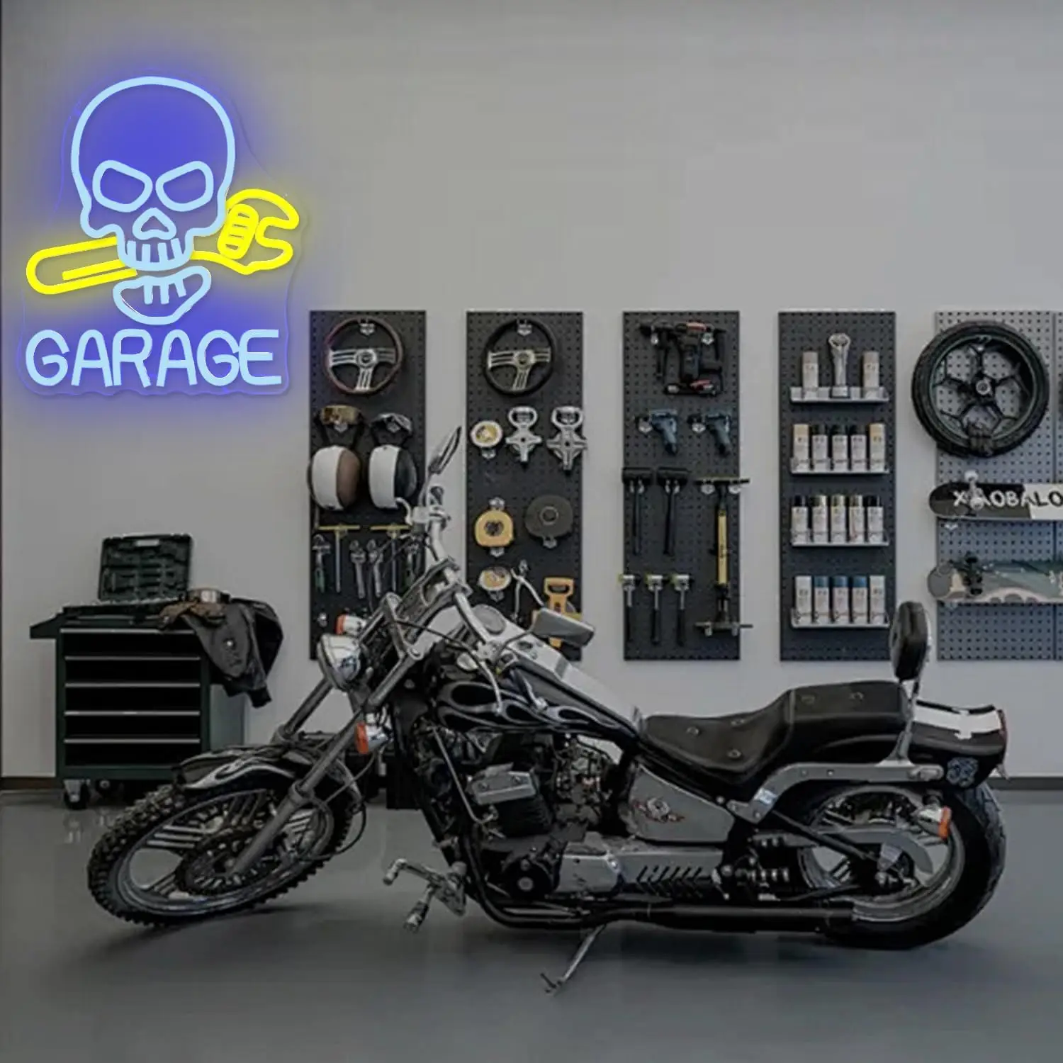 Skull Garage Neon Sign Led Neon Light per Wall Decor Man Cave Garage Decor Auto Room Repair Workshop Car Service Automotive Gift