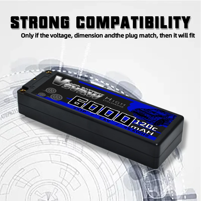 VSVAW 7.6V 120C 6000mAh Lipo Battery 2S RC Lipo Battery with 5mm Bullet Dean-Style T Plug for RC Car Model Boat Truck Race Parts