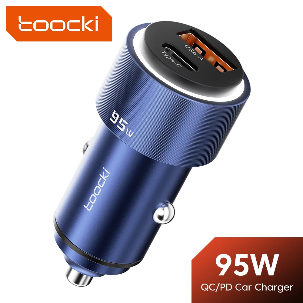 Toocki 95W USB Type C Dual Ports Car Charger 65W Type C Quick Charge PD 3.0 Fast Charging Charger For iPhone Xiaomi Samsung POCO