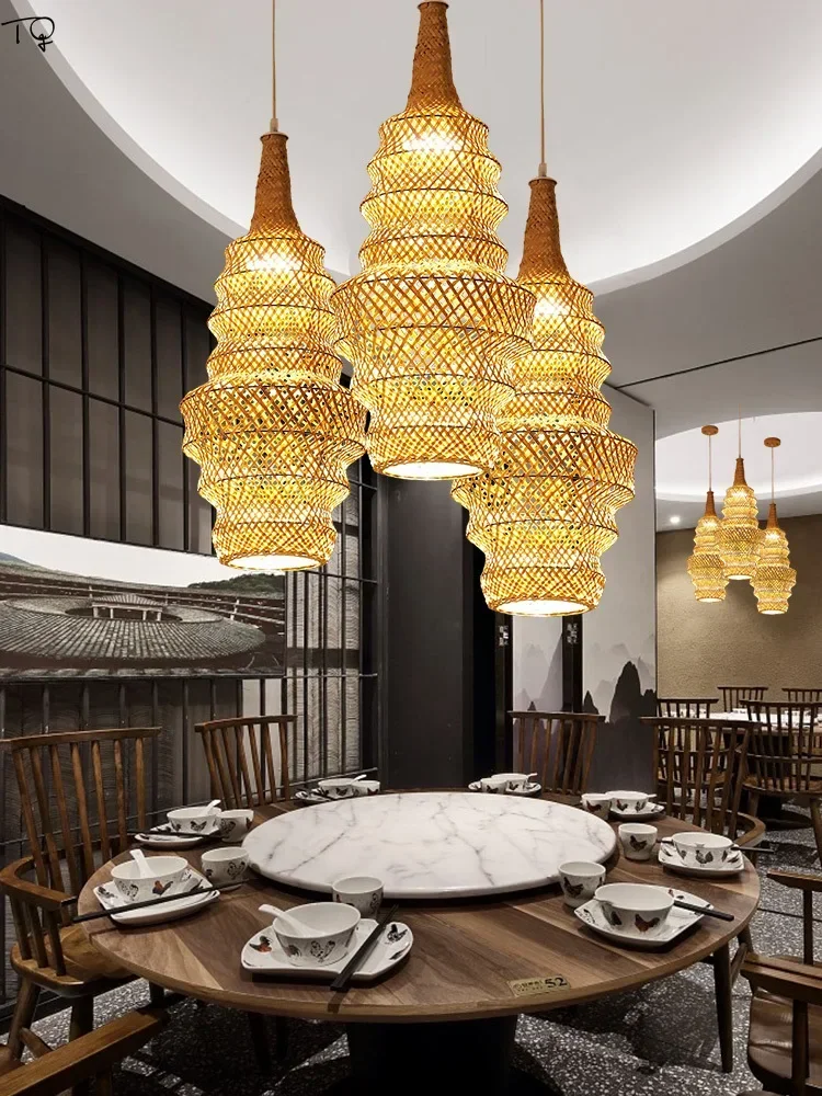 New Chinese Traditional Bamboo Weaving Pendant Lights LED E27 Home Decorative Indoor Lighting Restaurant Homestay Hotel Study