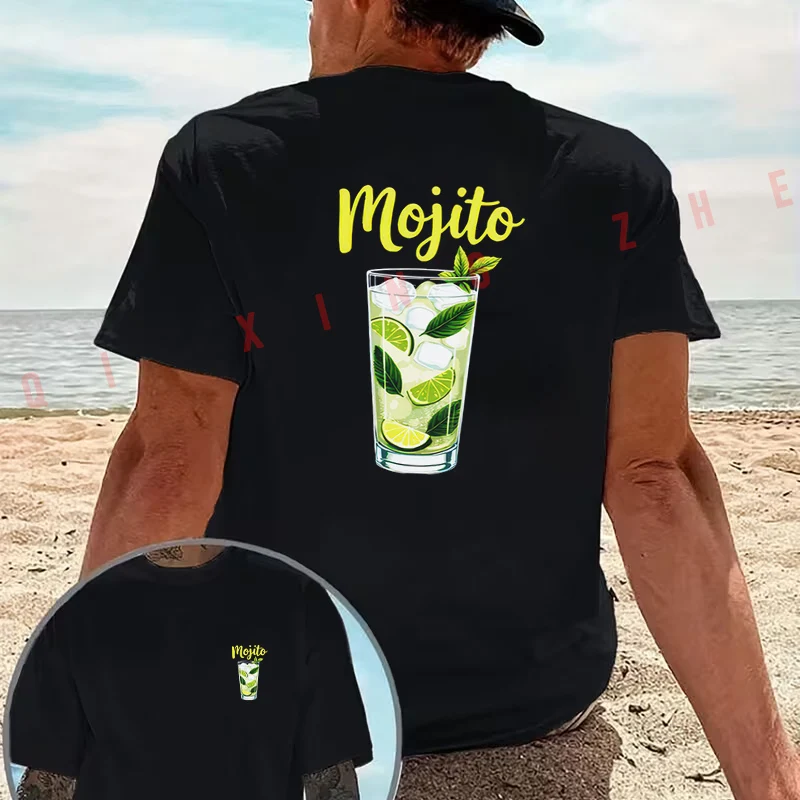 Camiseta con estampado creativo de Moo Mojito Cocktail Fun para hombre, camiseta de algodón con estampado de doble cara, camisetas informales de manga corta con cuello redondo para verano